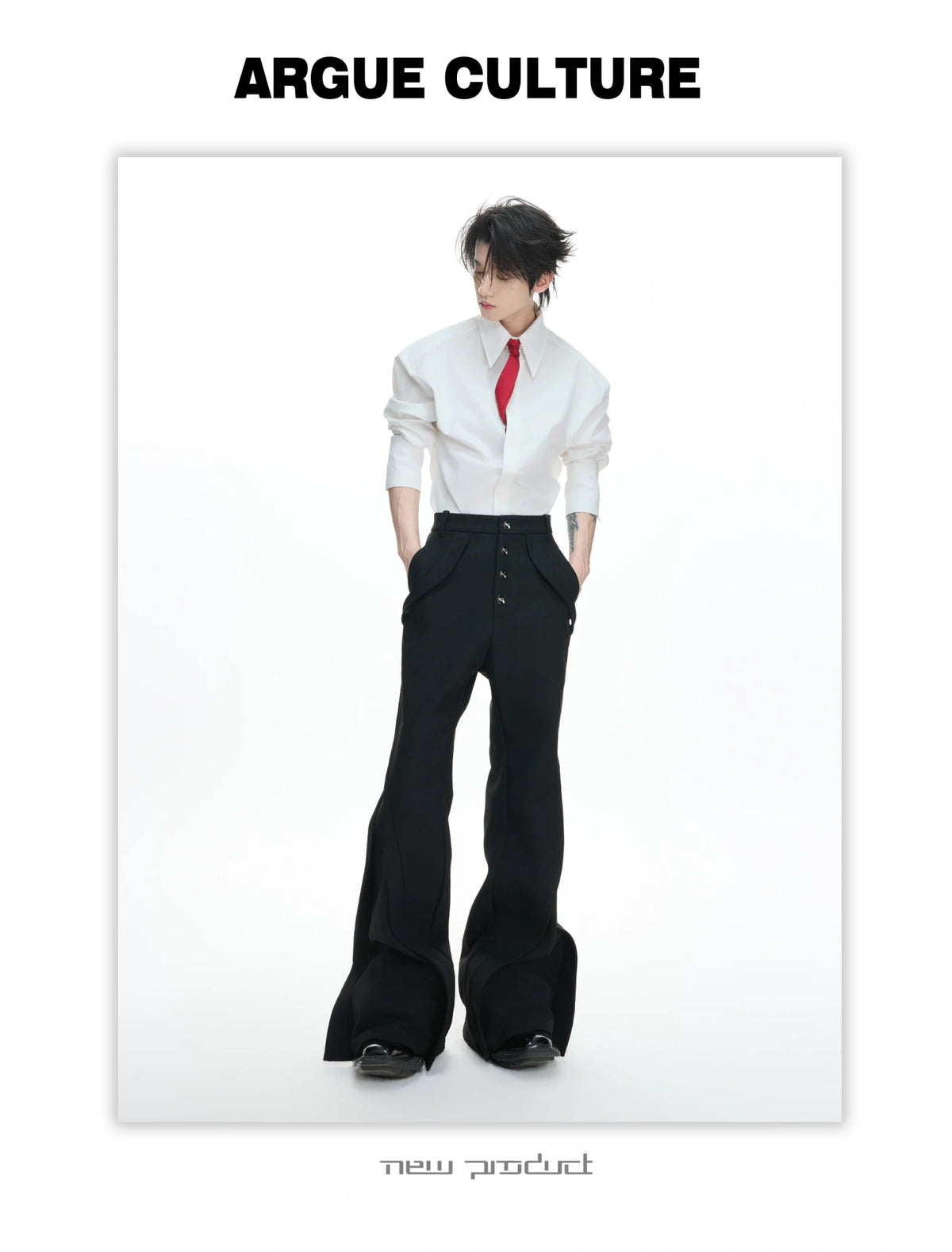 Deconstructed Bootcut Pants in Cotton Blend | Argue - description image 11