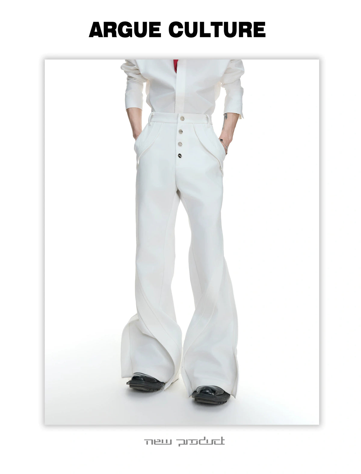 Deconstructed Bootcut Pants in Cotton Blend | Argue - description image 12
