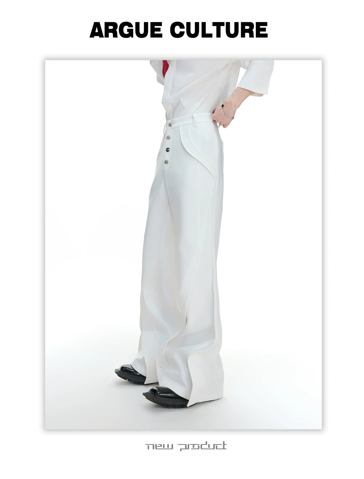 Deconstructed Bootcut Pants in Cotton Blend | Argue - description image 13