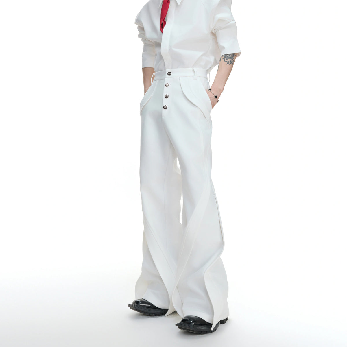 Deconstructed Bootcut Pants in Cotton Blend | Argue - main image 2