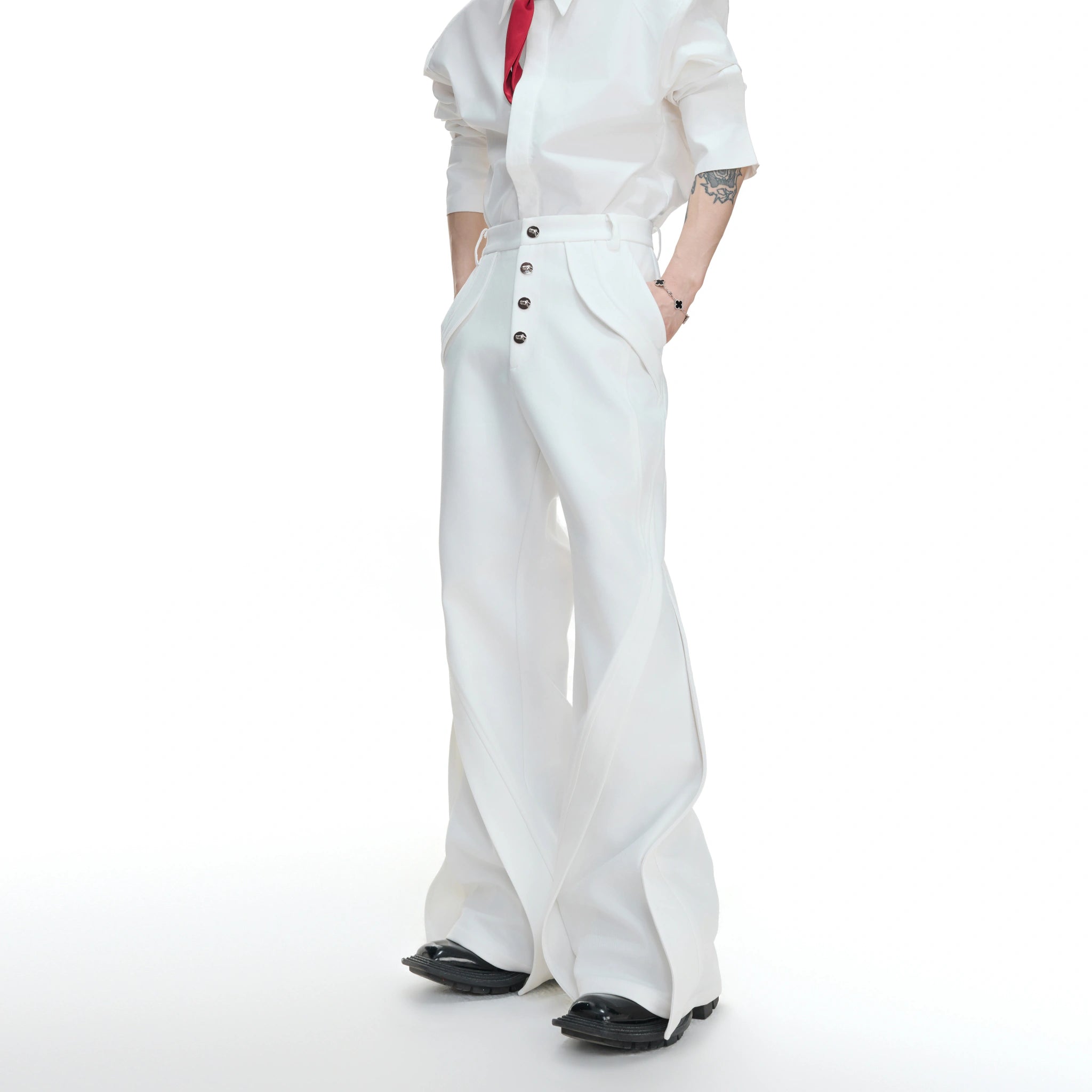 Deconstructed Bootcut Pants in Cotton Blend | Argue - main image 2