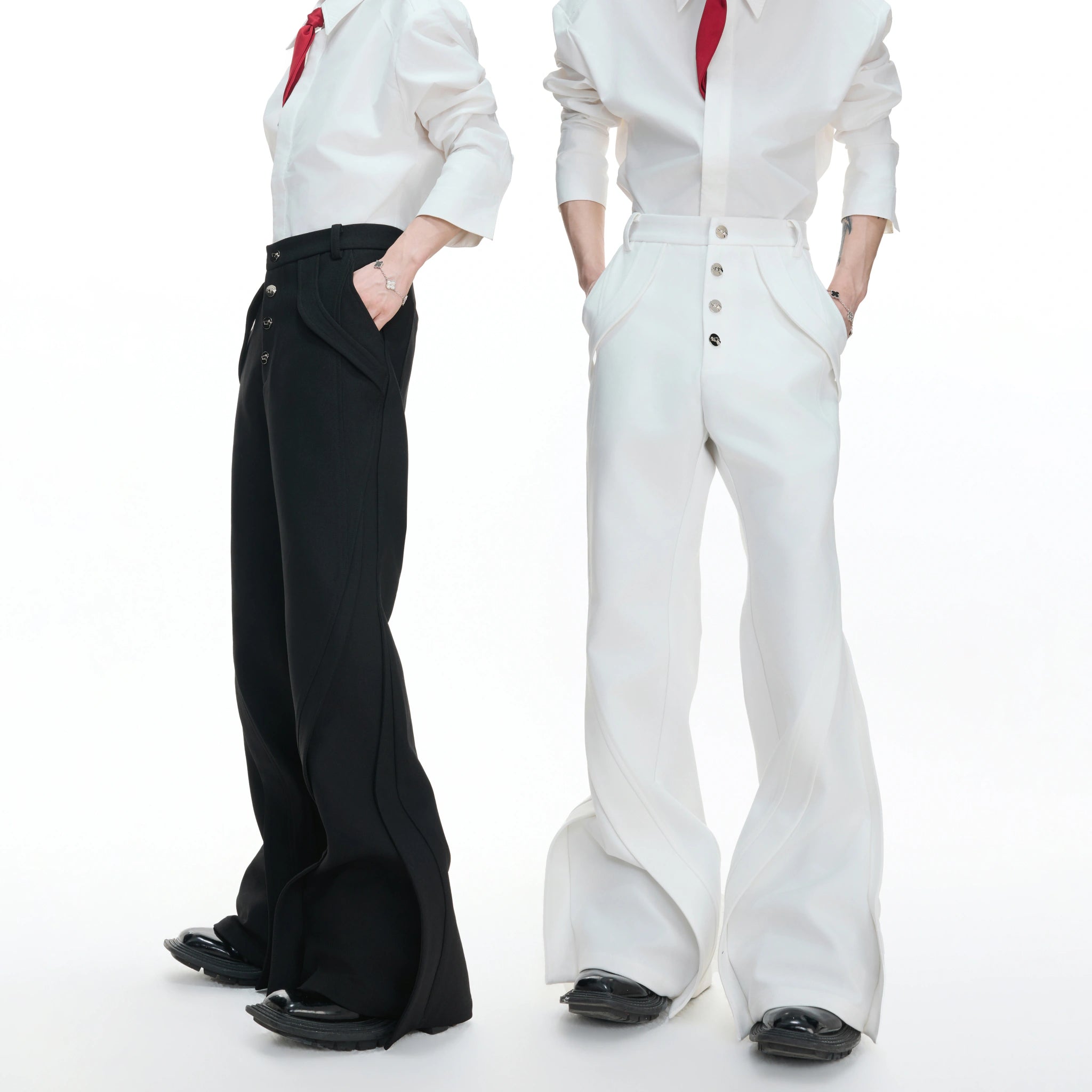 Deconstructed Bootcut Pants in Cotton Blend | Argue - main image 5