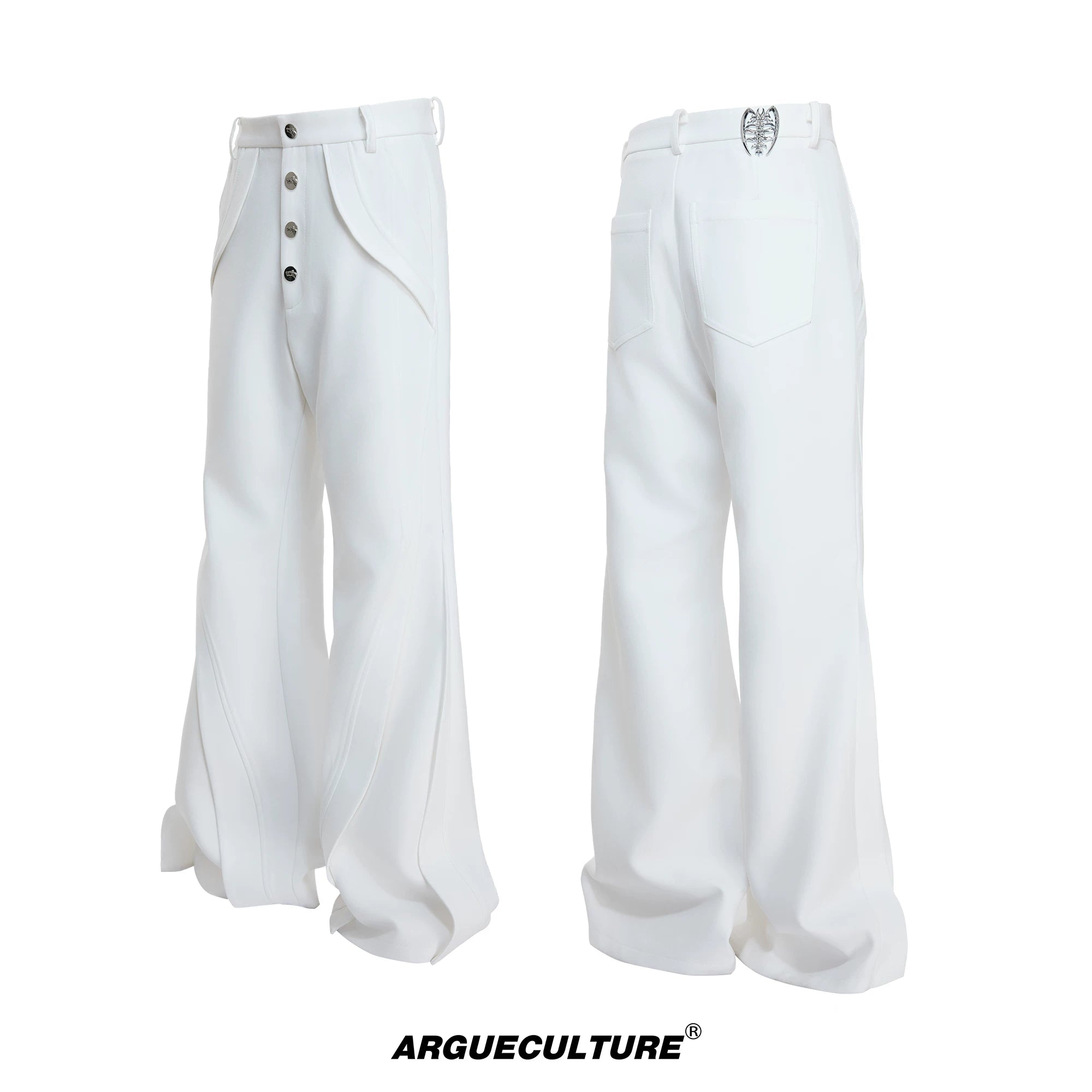 Deconstructed Bootcut Pants in Cotton Blend | Argue - White Pants