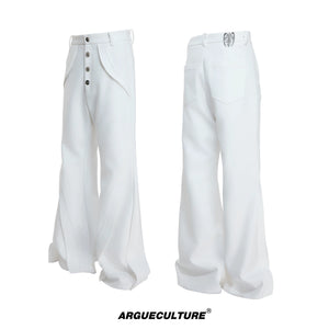 Deconstructed Bootcut Pants in Cotton Blend | Argue - White Pants