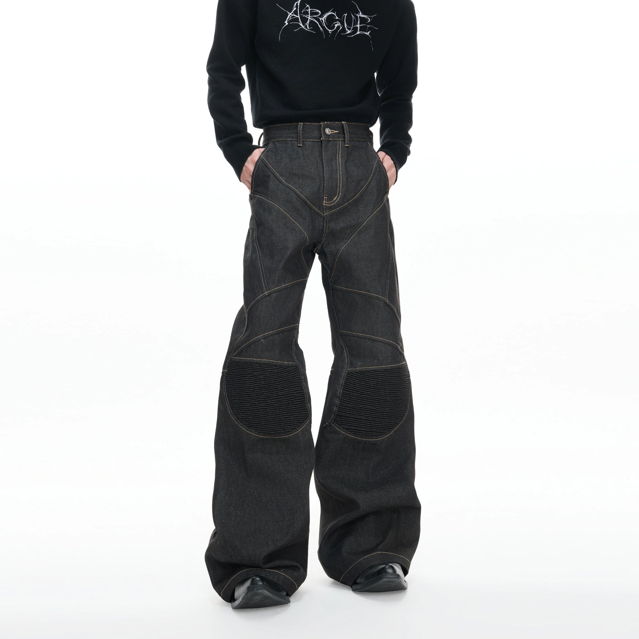 Deconstructed Black Raw Denim Jeans | Straight-Leg - main image 1