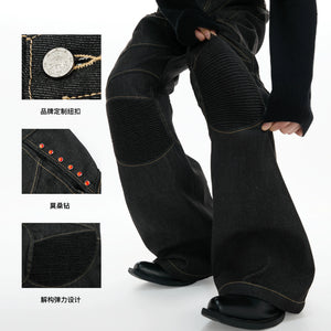 Deconstructed Black Raw Denim Jeans | Straight-Leg - main image 3