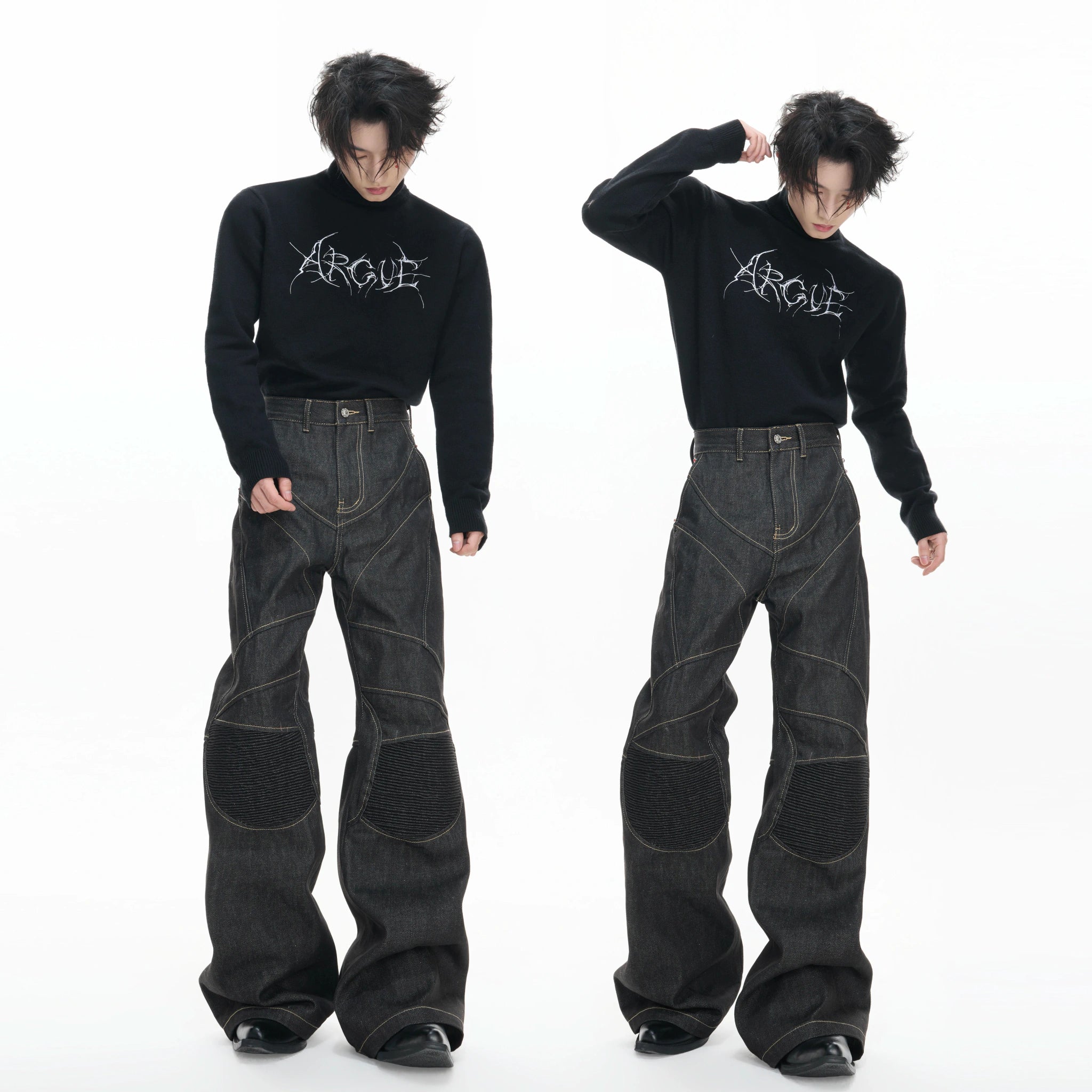 Deconstructed Black Raw Denim Jeans | Straight-Leg - main image 4
