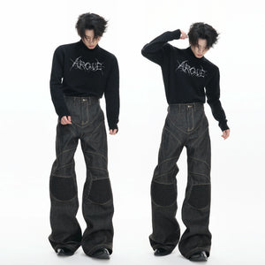 Deconstructed Black Raw Denim Jeans | Straight-Leg - main image 4