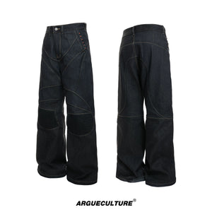 Deconstructed Black Raw Denim Jeans | Straight-Leg - Black Pants
