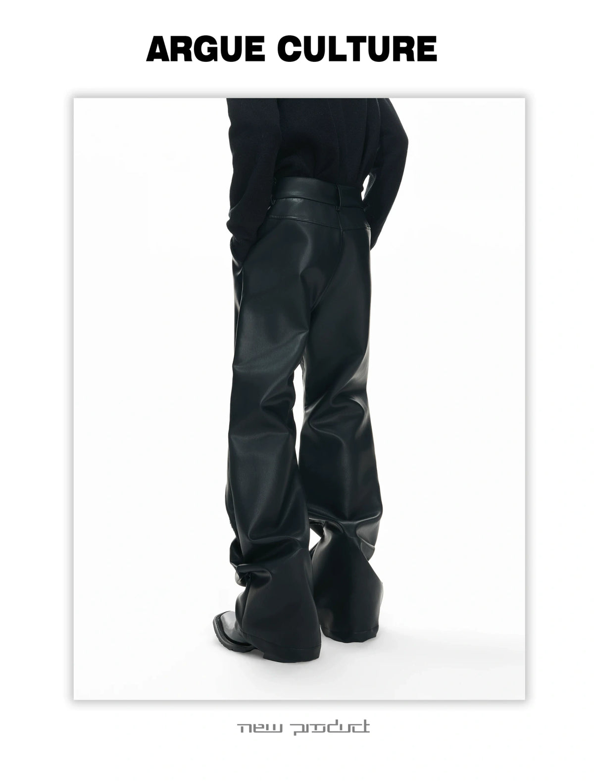 Black Faux-Leather Straight-Leg Pants with Metal Buckles - description image 6