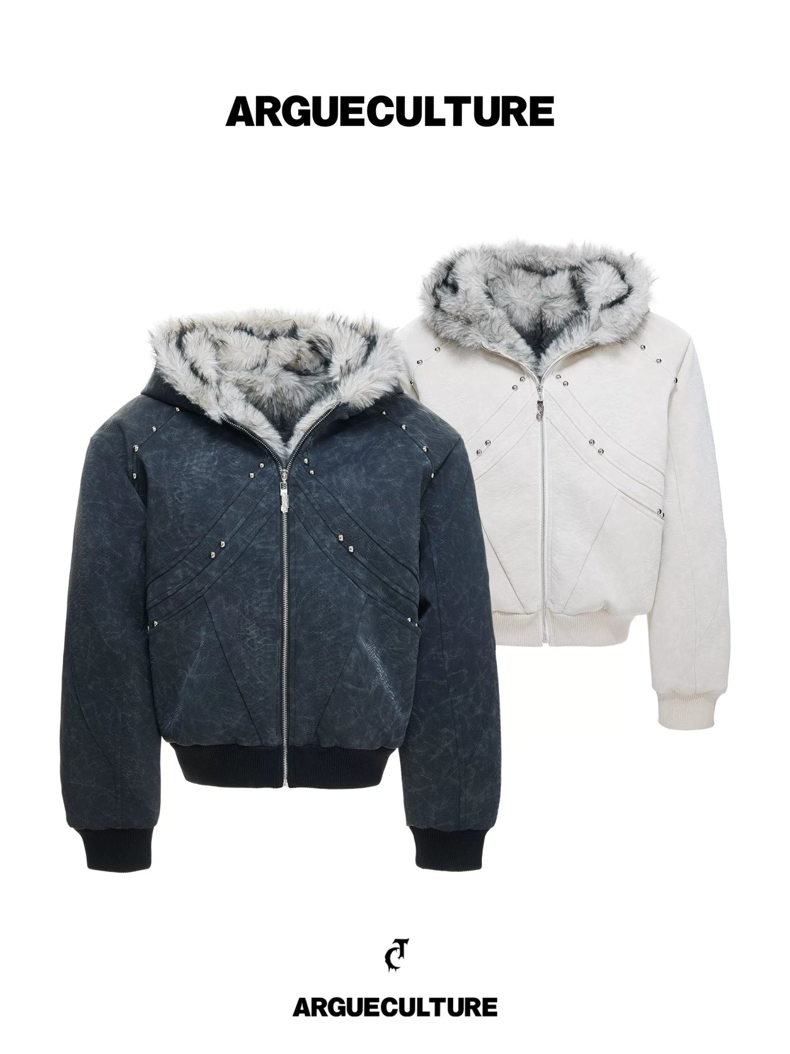 Crocodile-Texture Faux Leather Hooded Winter Jacket - main image 1