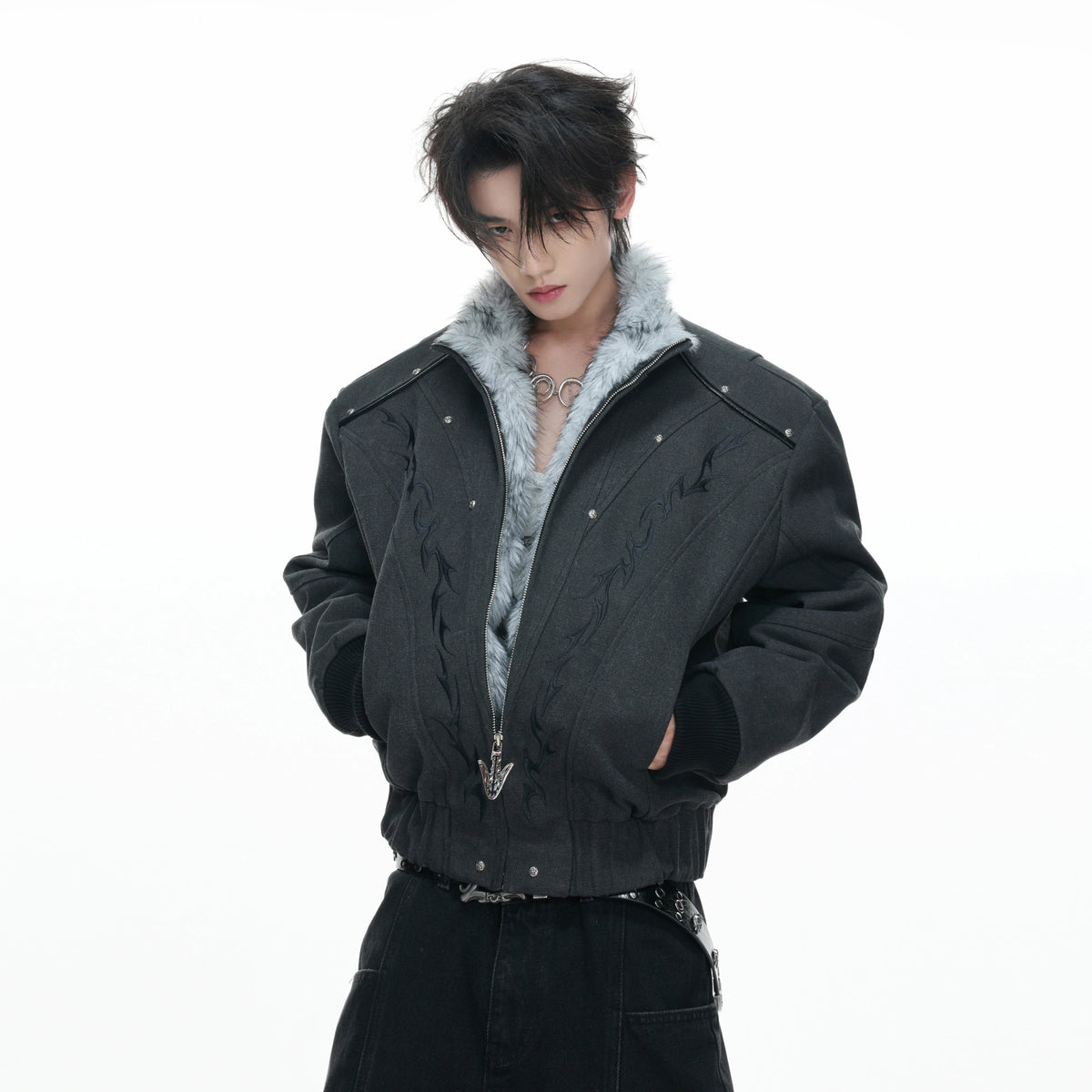Washed Canvas Cropped Jacket | Fleece-Lined Streetwear - main image 2