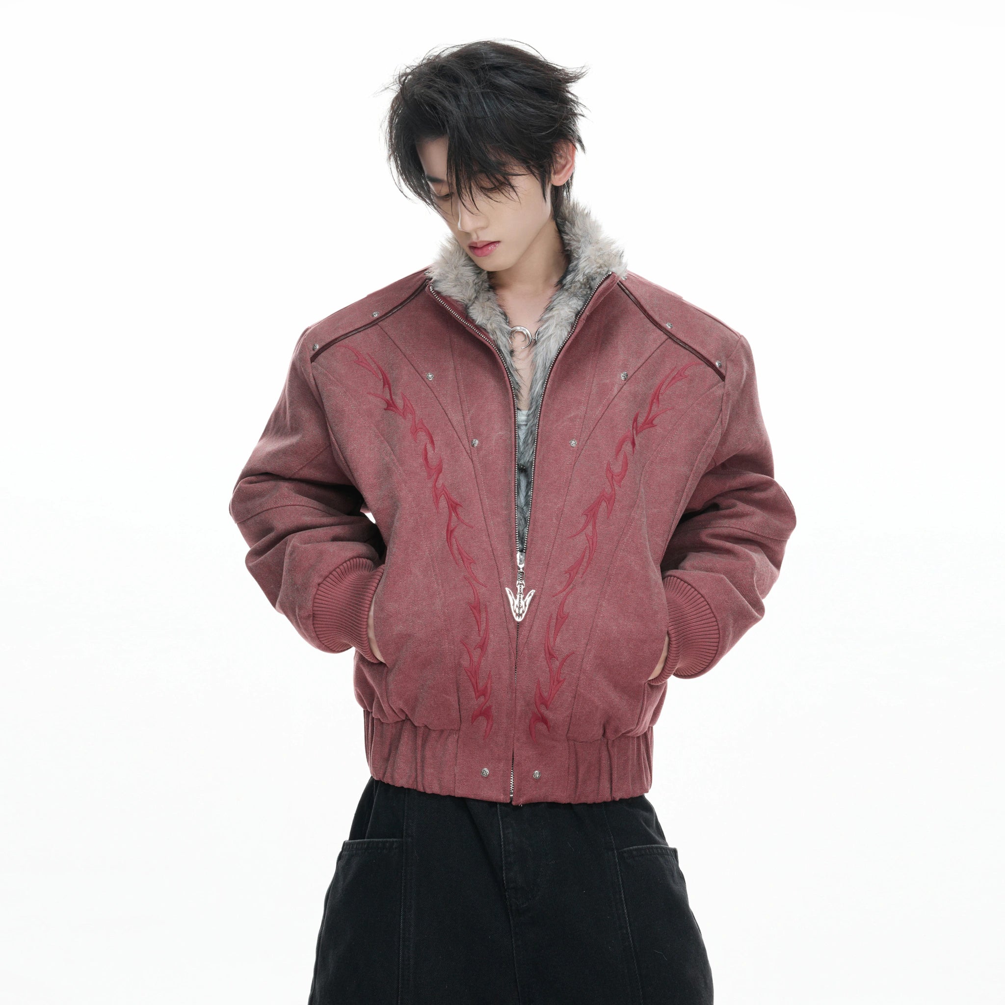 Washed Canvas Cropped Jacket | Fleece-Lined Streetwear - main image 4