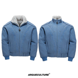 Washed Canvas Cropped Jacket | Fleece-Lined Streetwear - Blue