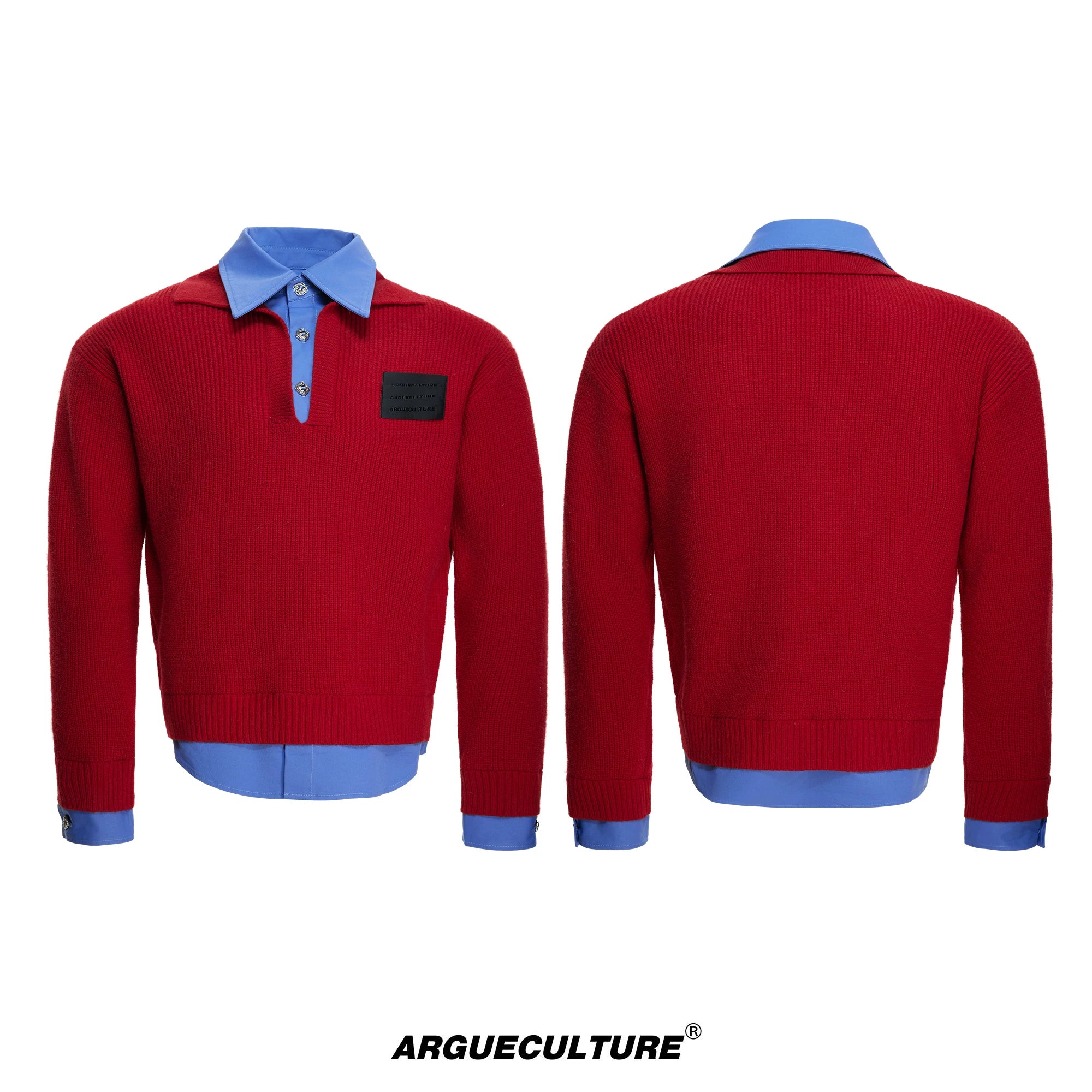 Relaxed Layered Wool-Blend Knit Sweater | Unisex - Red Top