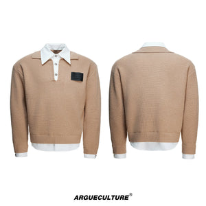 Relaxed Layered Wool-Blend Knit Sweater | Unisex - Khaki Top