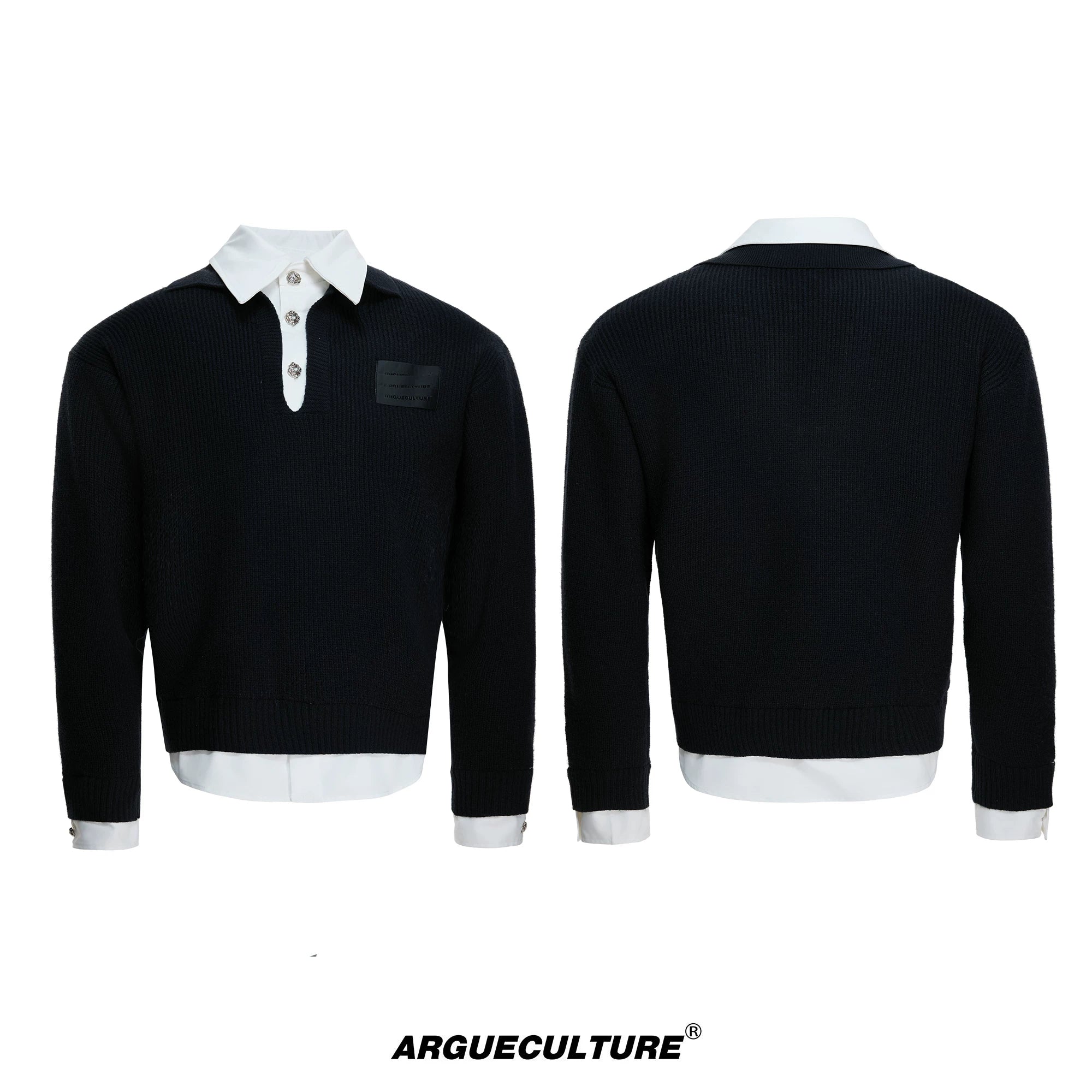 Relaxed Layered Wool-Blend Knit Sweater | Unisex - Black Top