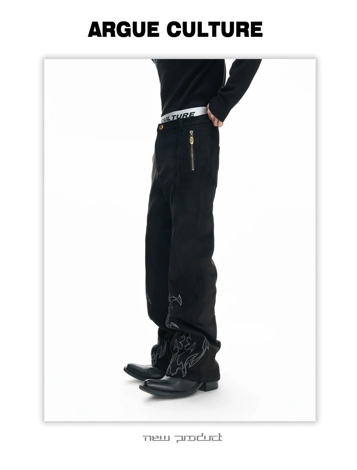 Embroidered Suede Straight-Leg Trousers | Avant-Garde - description image 4