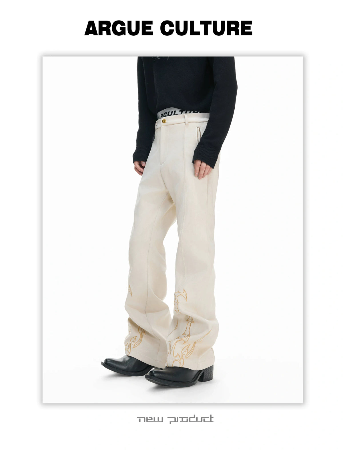 Embroidered Suede Straight-Leg Trousers | Avant-Garde - description image 5