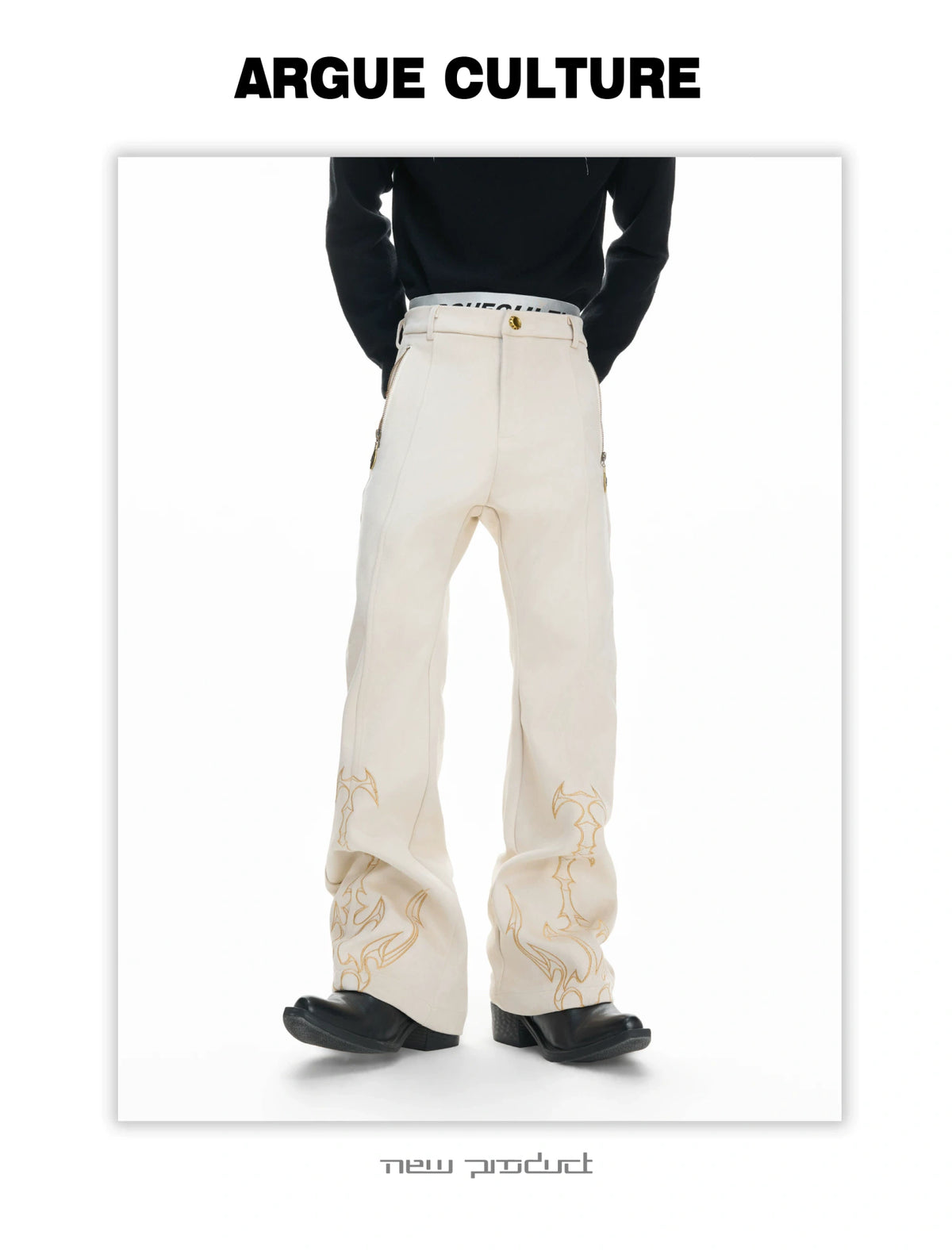 Embroidered Suede Straight-Leg Trousers | Avant-Garde - description image 6