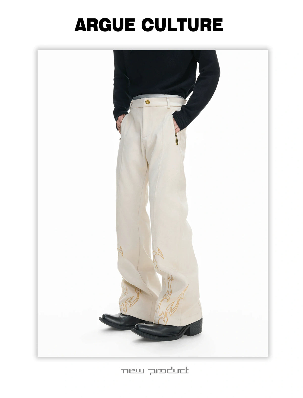 Embroidered Suede Straight-Leg Trousers | Avant-Garde - description image 7