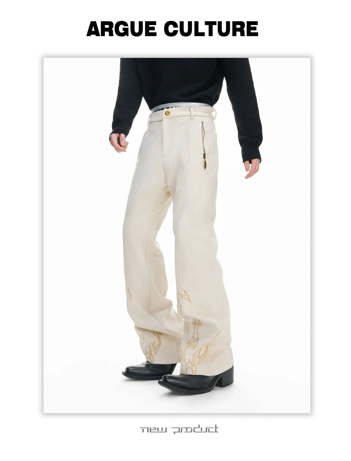 Embroidered Suede Straight-Leg Trousers | Avant-Garde - description image 8