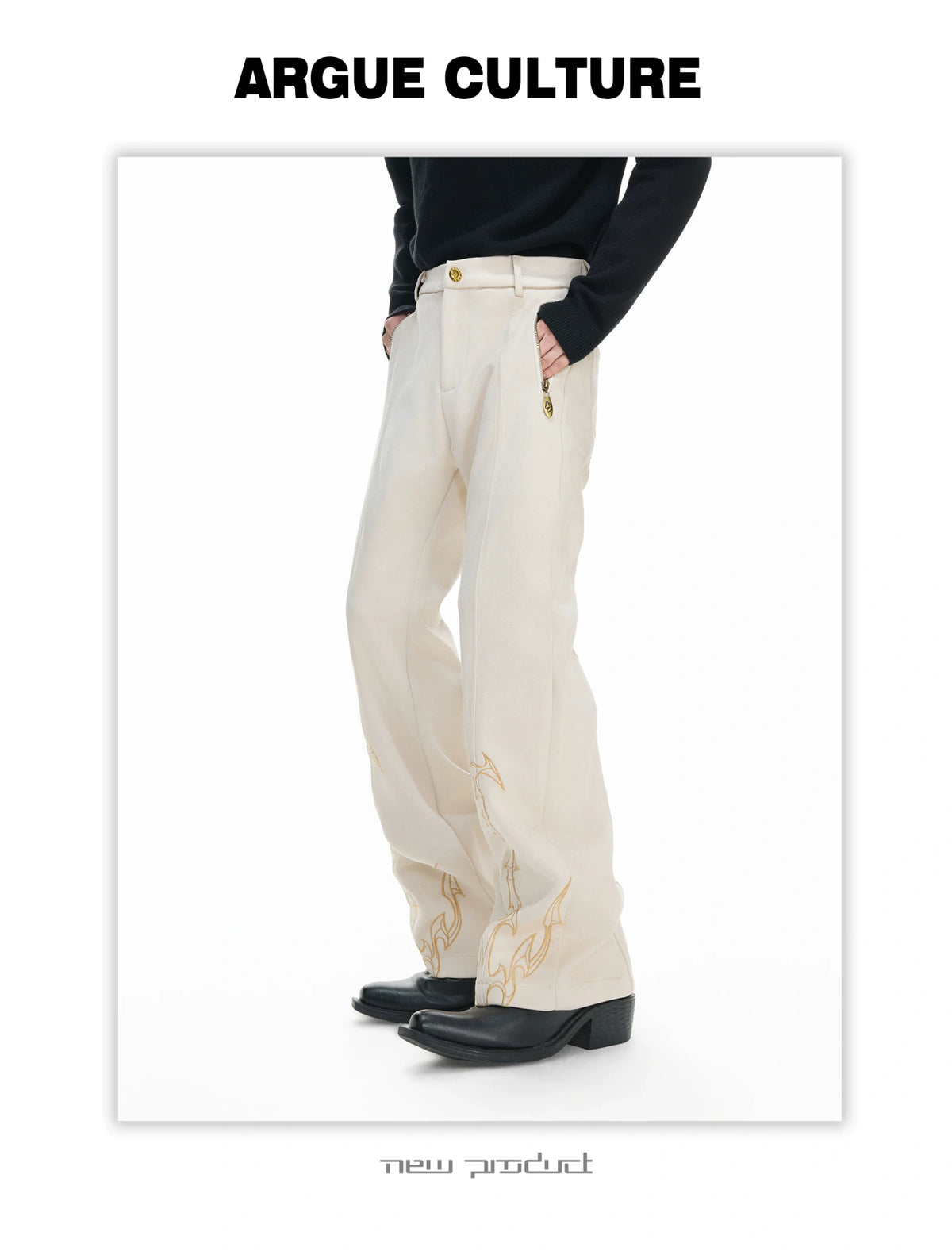 Embroidered Suede Straight-Leg Trousers | Avant-Garde - description image 9