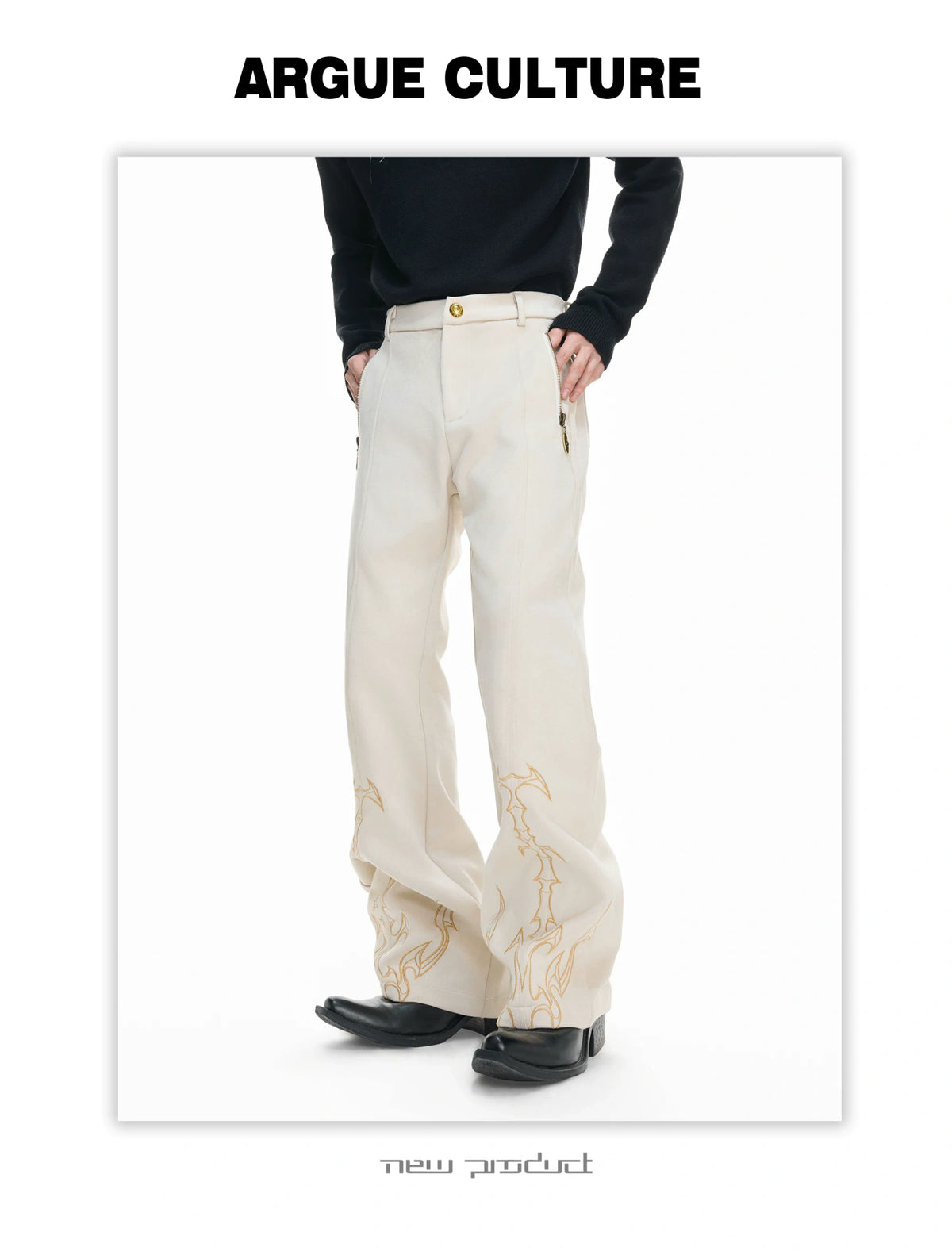Embroidered Suede Straight-Leg Trousers | Avant-Garde - description image 10