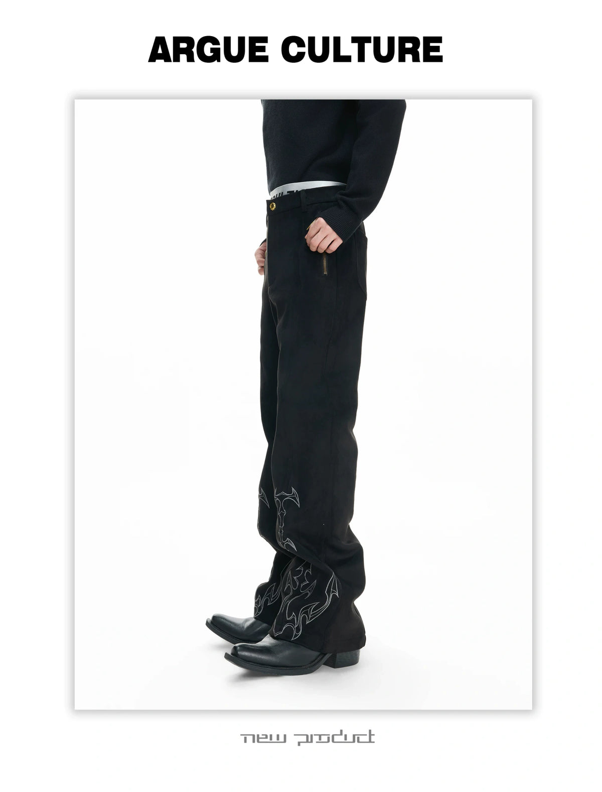 Embroidered Suede Straight-Leg Trousers | Avant-Garde - description image 11