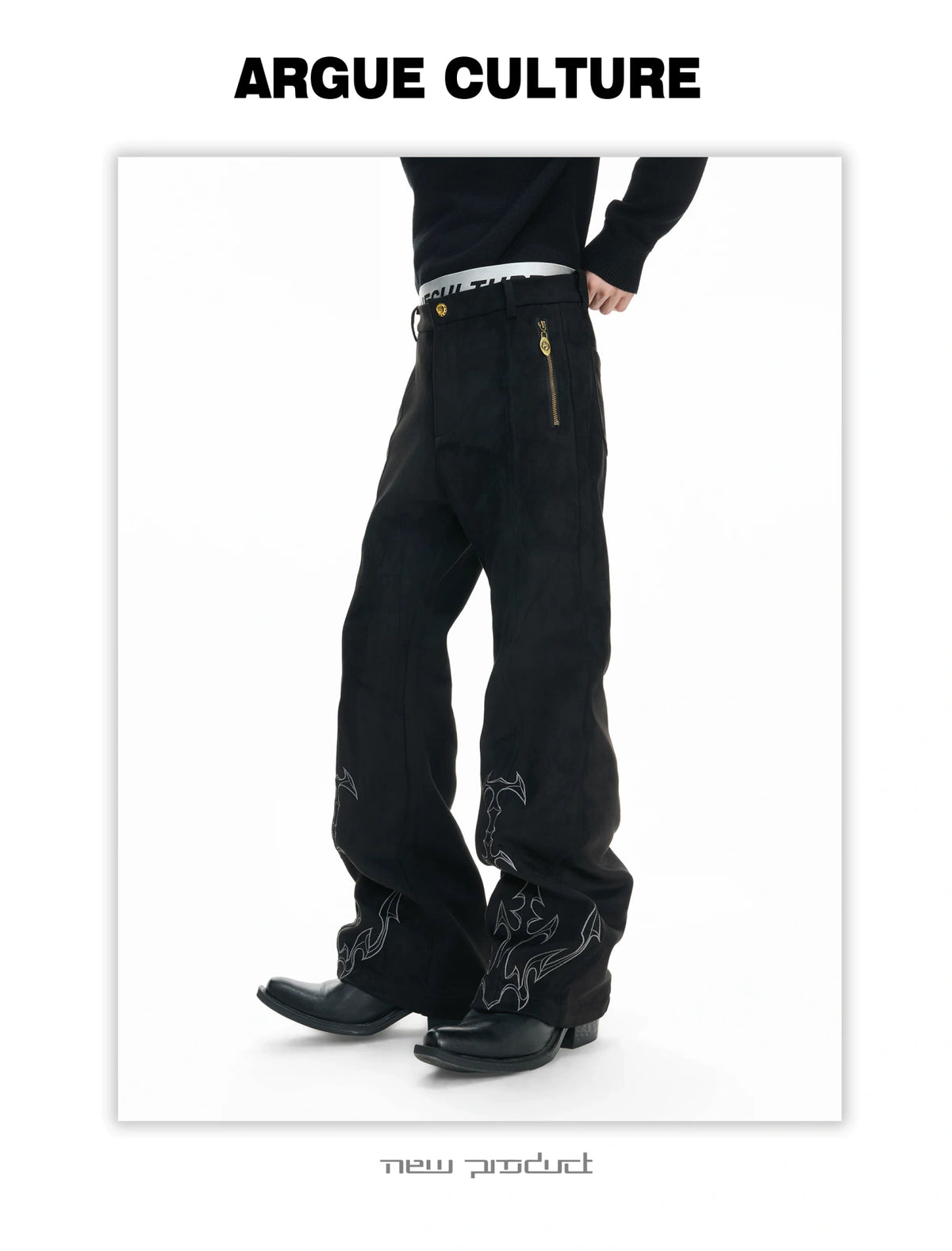 Embroidered Suede Straight-Leg Trousers | Avant-Garde - description image 12