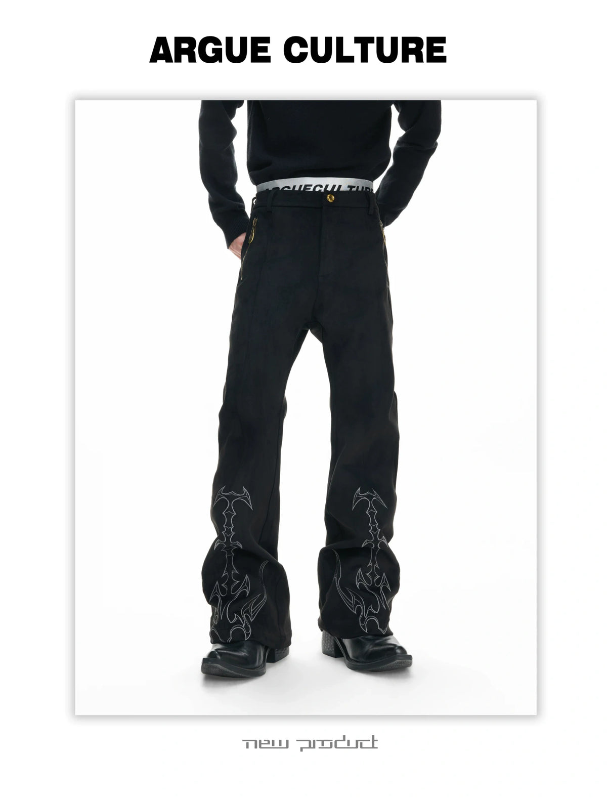 Embroidered Suede Straight-Leg Trousers | Avant-Garde - description image 13
