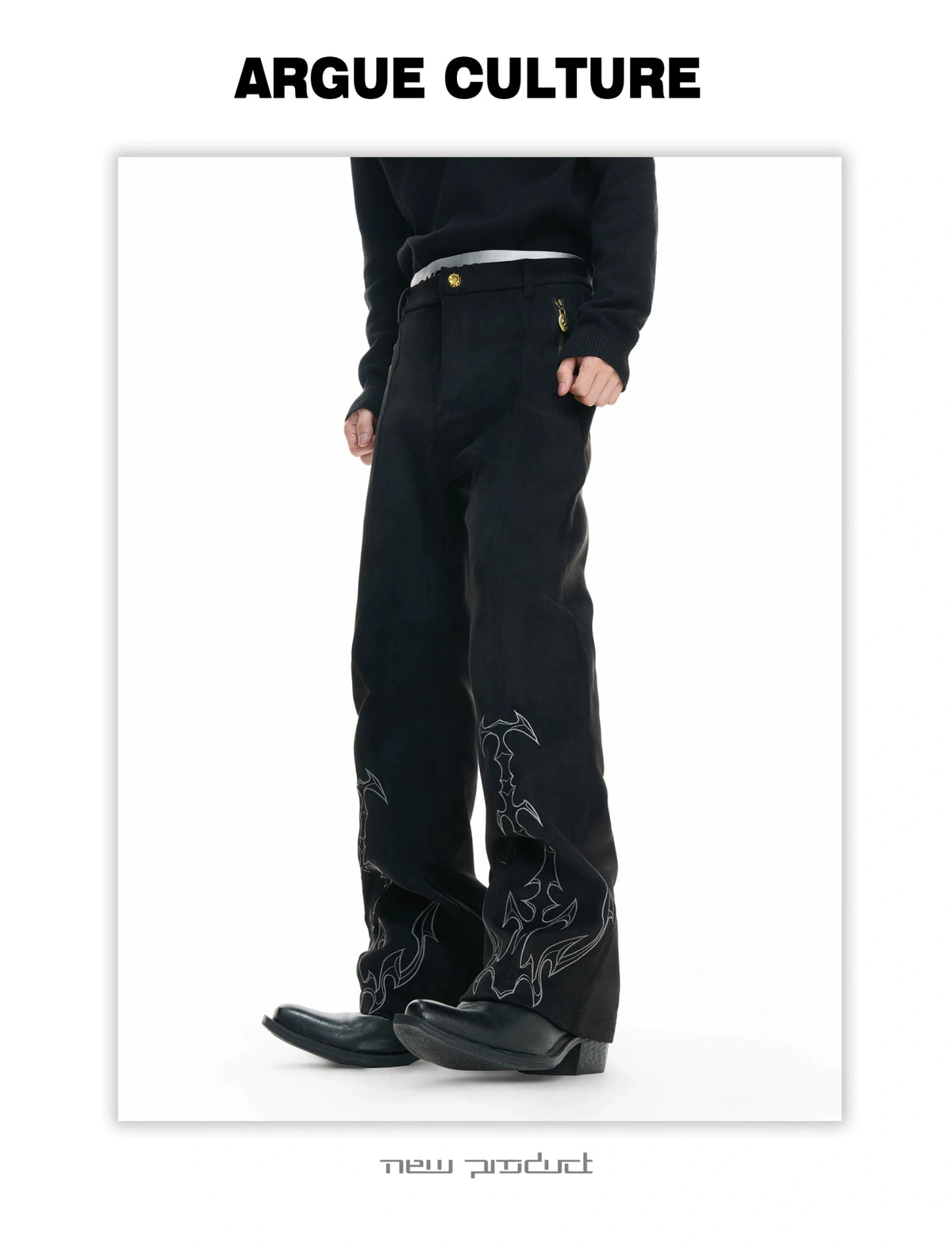 Embroidered Suede Straight-Leg Trousers | Avant-Garde - description image 16