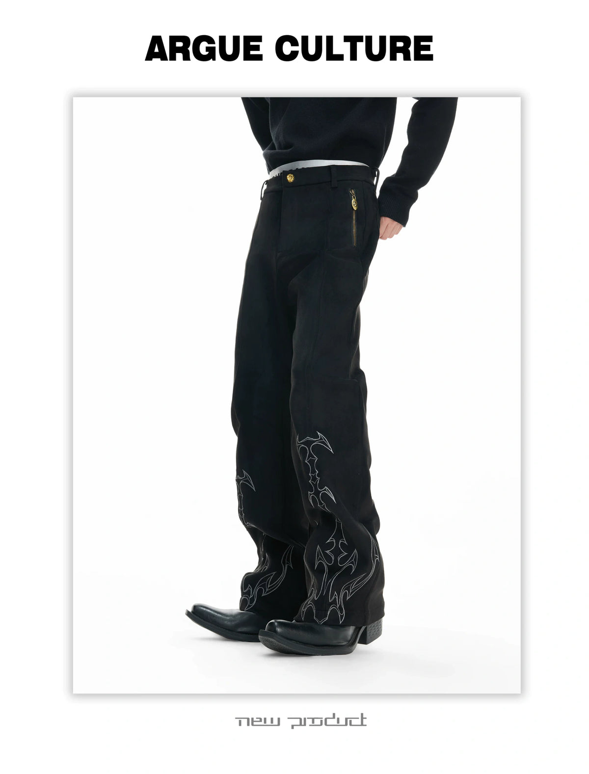 Embroidered Suede Straight-Leg Trousers | Avant-Garde - description image 17