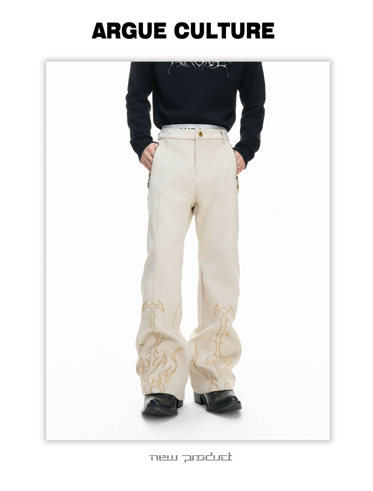 Embroidered Suede Straight-Leg Trousers | Avant-Garde - description image 18
