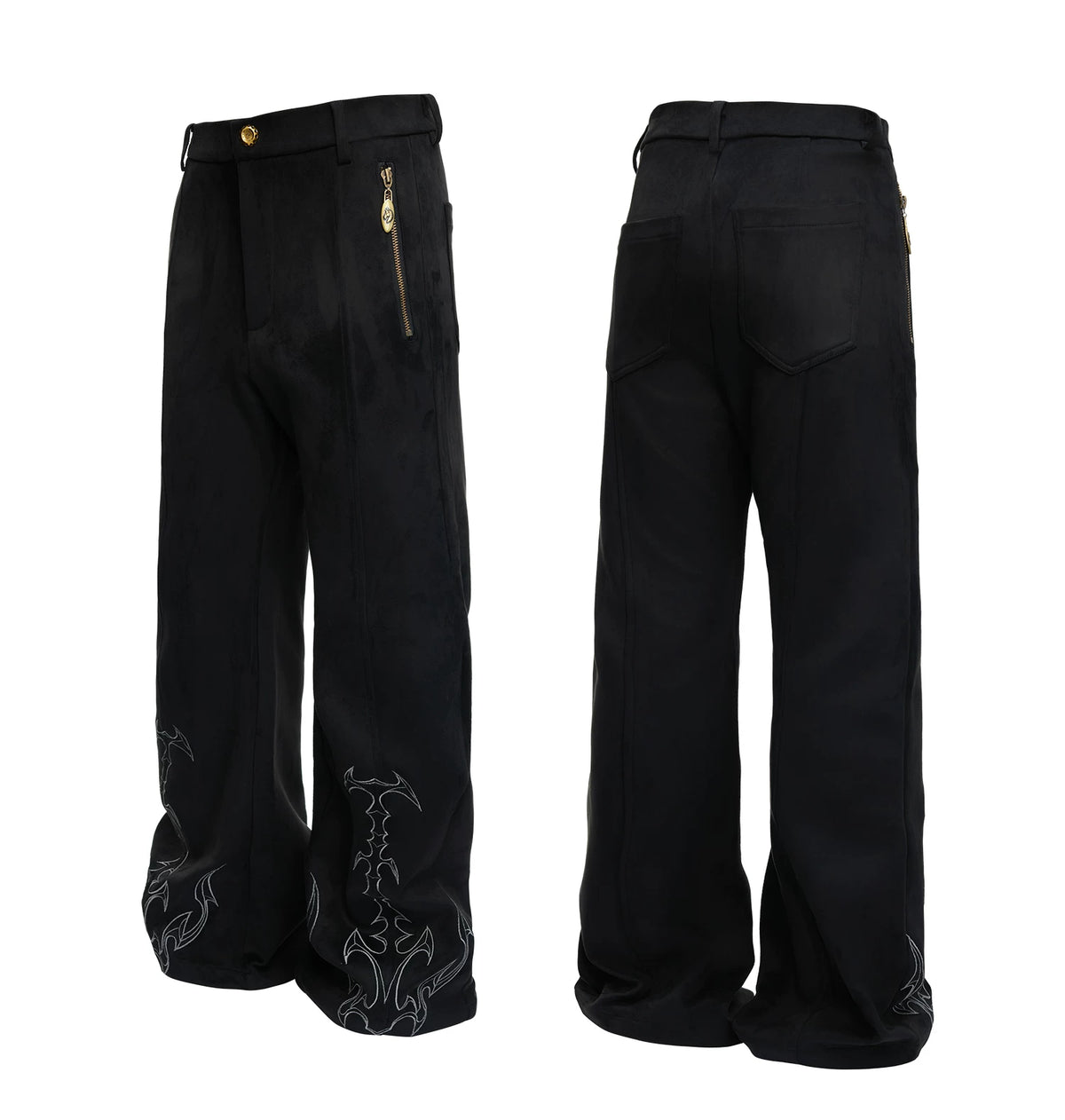 Embroidered Suede Straight-Leg Trousers | Avant-Garde - description image 19