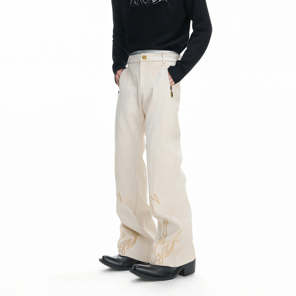 Embroidered Suede Straight-Leg Trousers | Avant-Garde - main image 1
