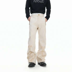 Embroidered Suede Straight-Leg Trousers | Avant-Garde - main image 3