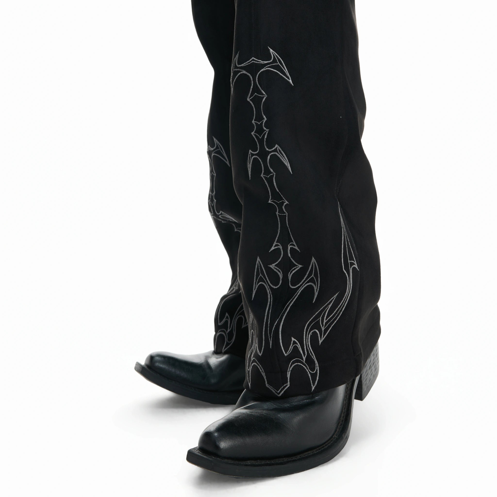 Embroidered Suede Straight-Leg Trousers | Avant-Garde - main image 4