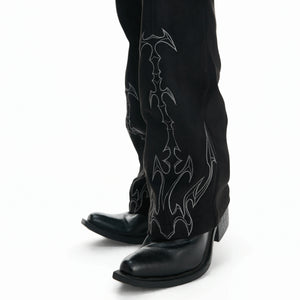 Embroidered Suede Straight-Leg Trousers | Avant-Garde - main image 4