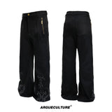 Embroidered Suede Straight-Leg Trousers | Avant-Garde - Black Top
