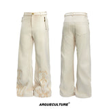 Embroidered Suede Straight-Leg Trousers | Avant-Garde - White Top