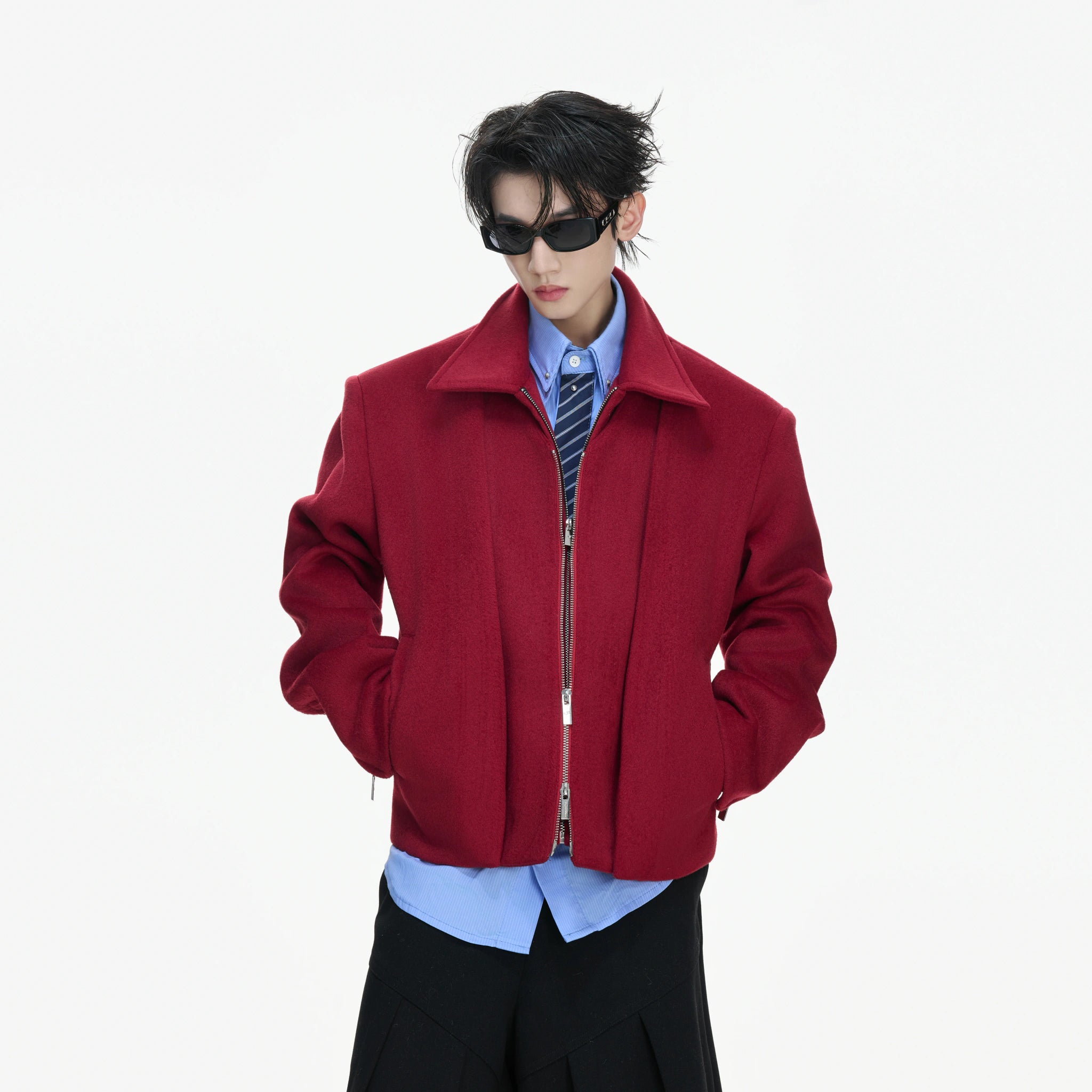 Layered Wool-Blend Cropped Jacket | Lapel Zip - main image 2