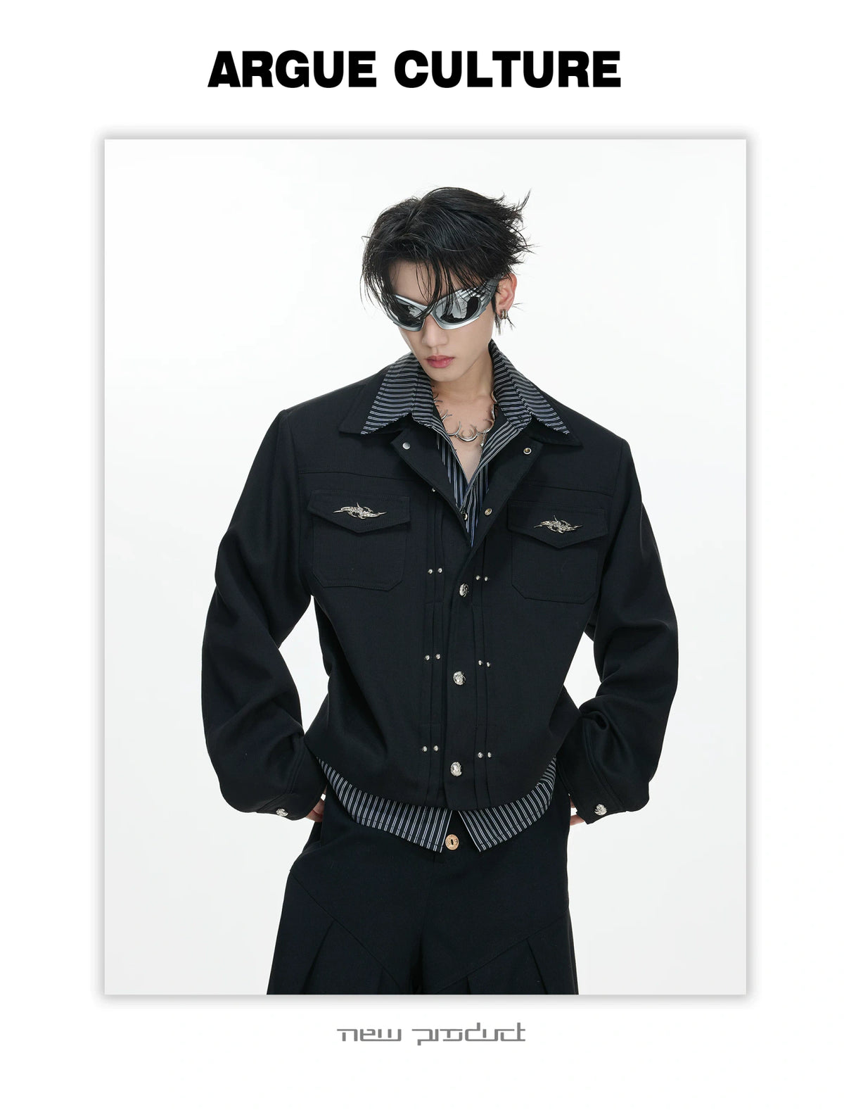 Striped Layered Short Wide Jacket | Streetwear Outerwear - description image 3