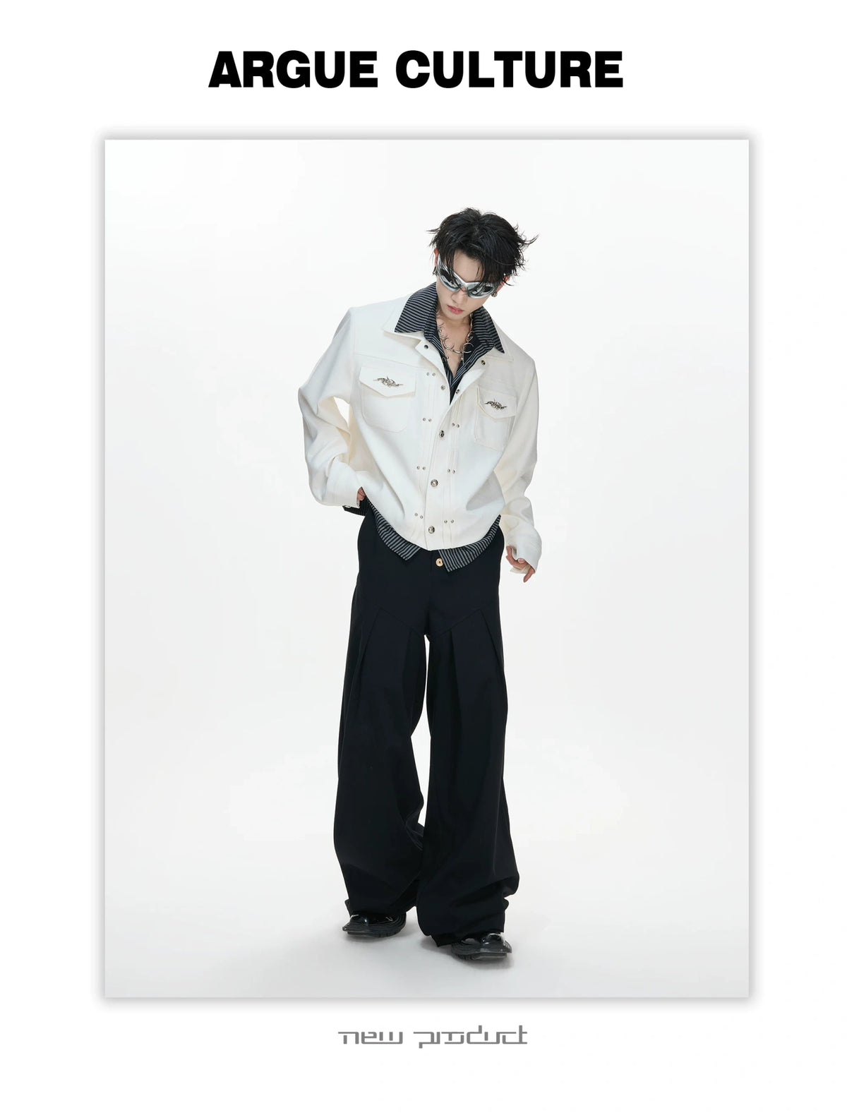 Striped Layered Short Wide Jacket | Streetwear Outerwear - description image 4