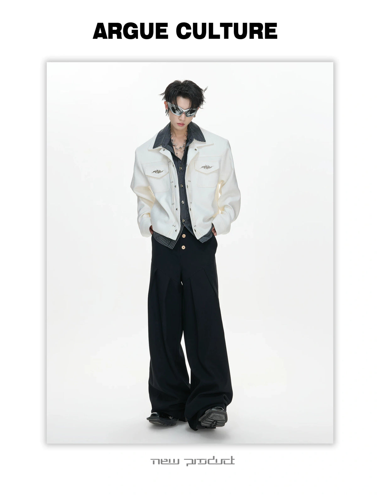 Striped Layered Short Wide Jacket | Streetwear Outerwear - description image 5