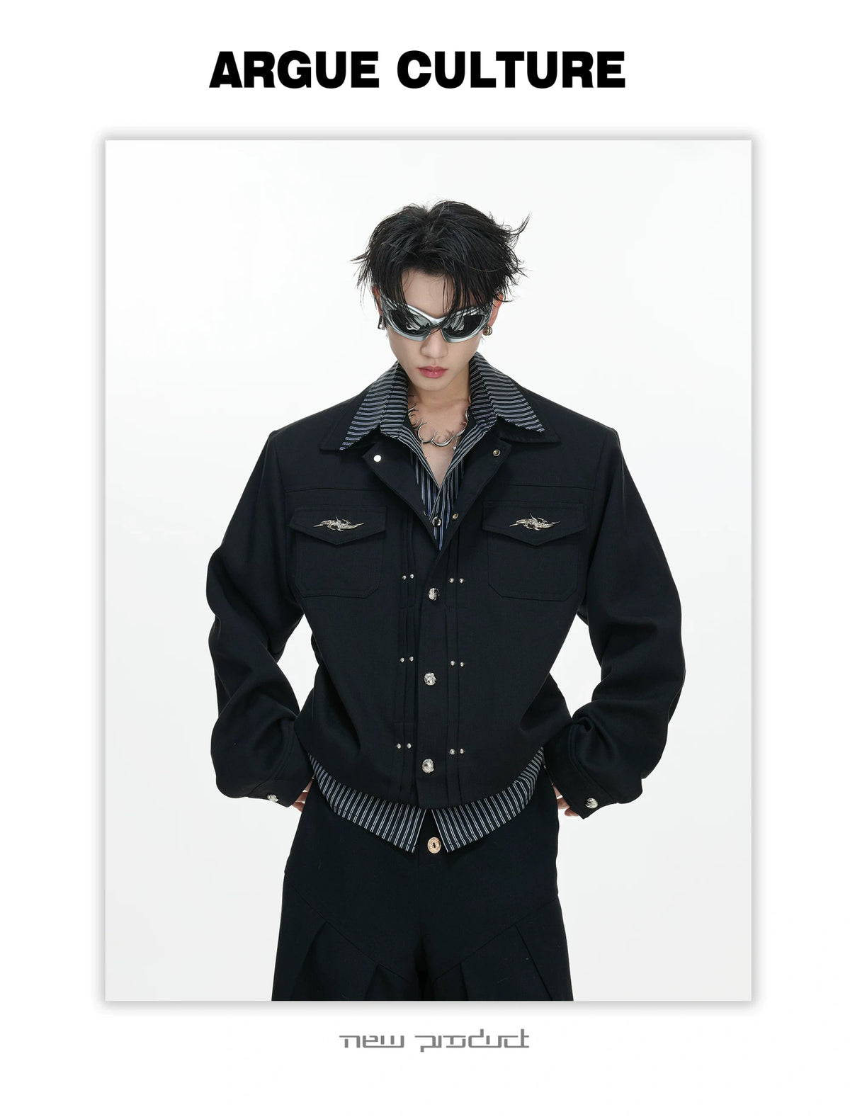Striped Layered Short Wide Jacket | Streetwear Outerwear - description image 6