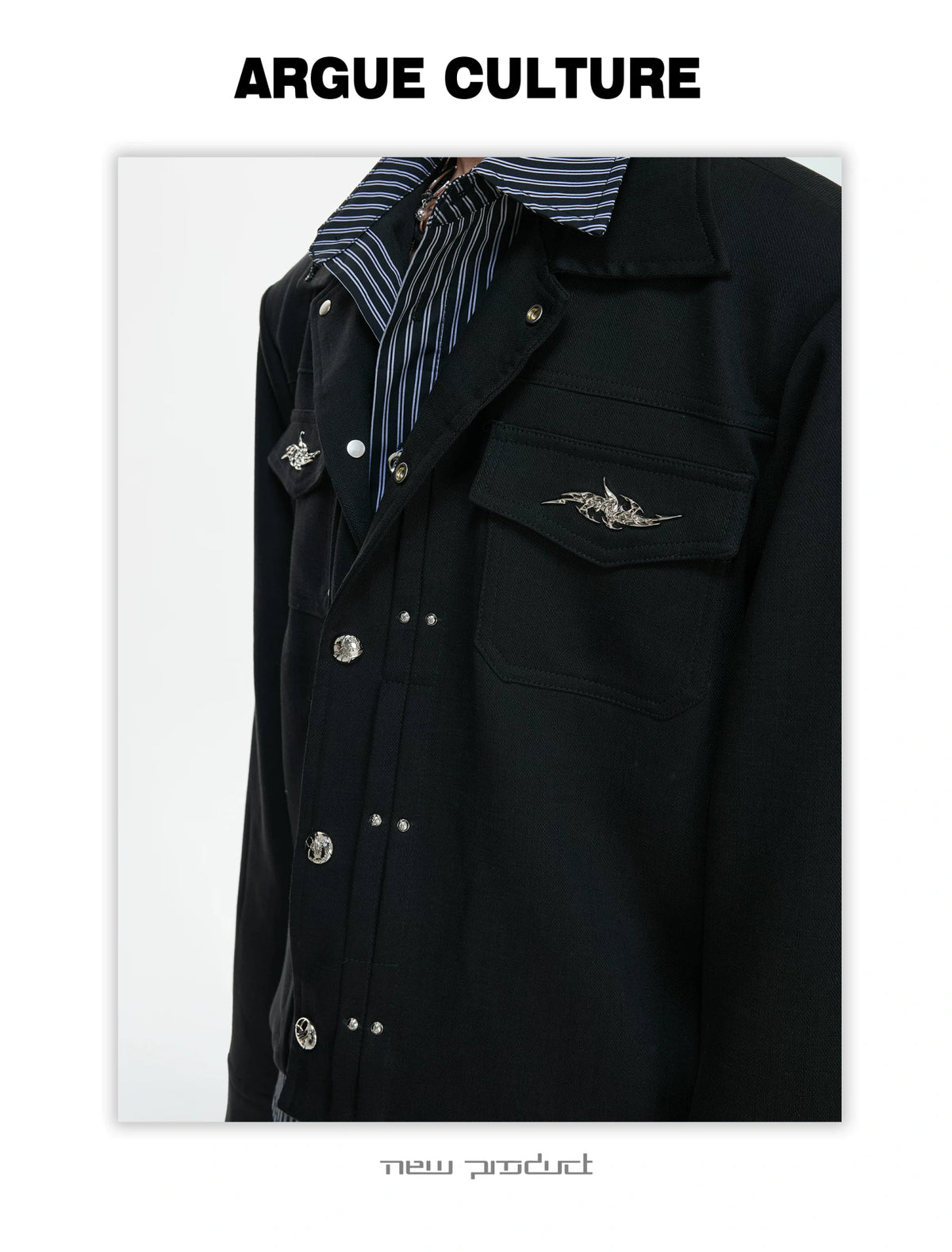 Striped Layered Short Wide Jacket | Streetwear Outerwear - description image 7