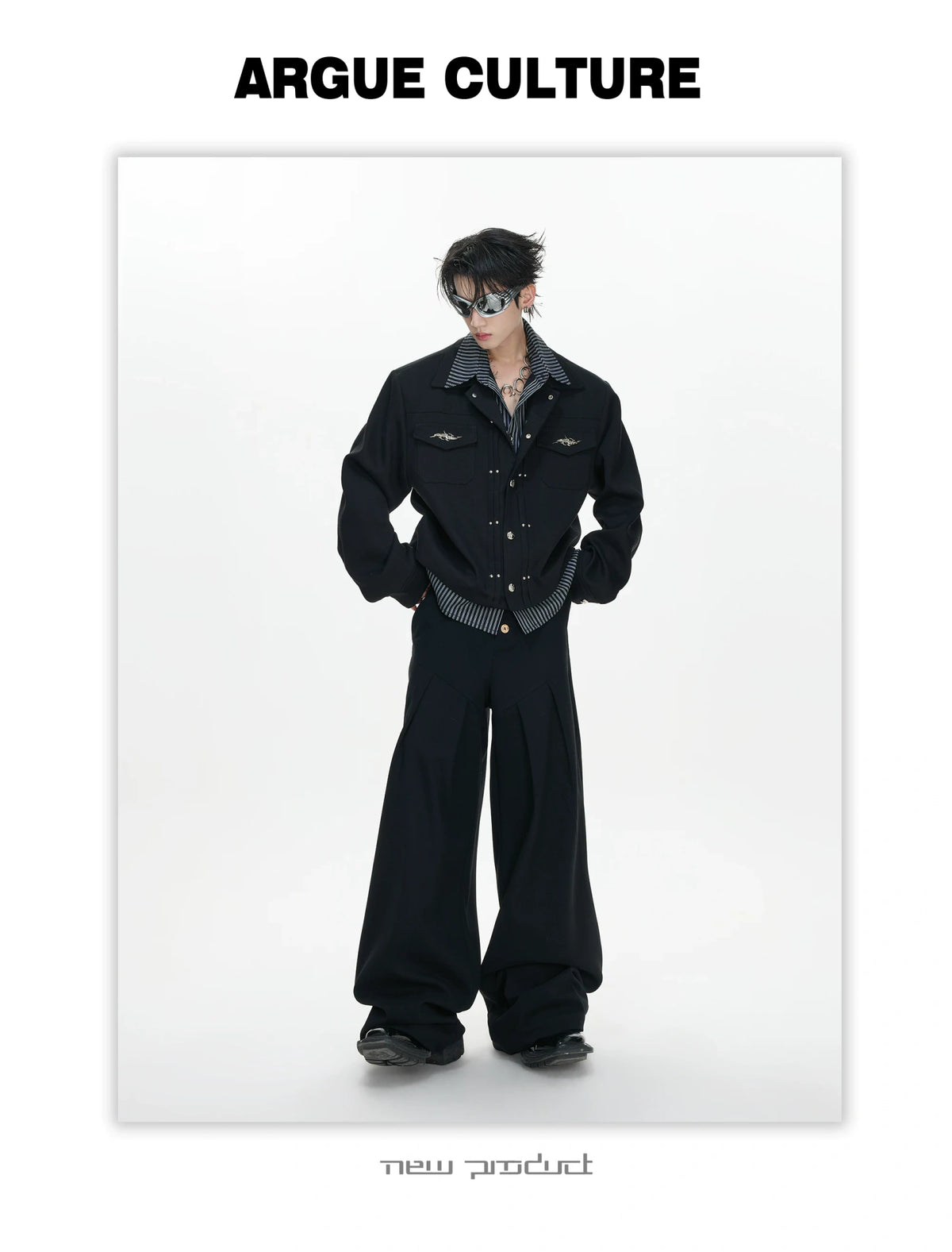 Striped Layered Short Wide Jacket | Streetwear Outerwear - description image 8
