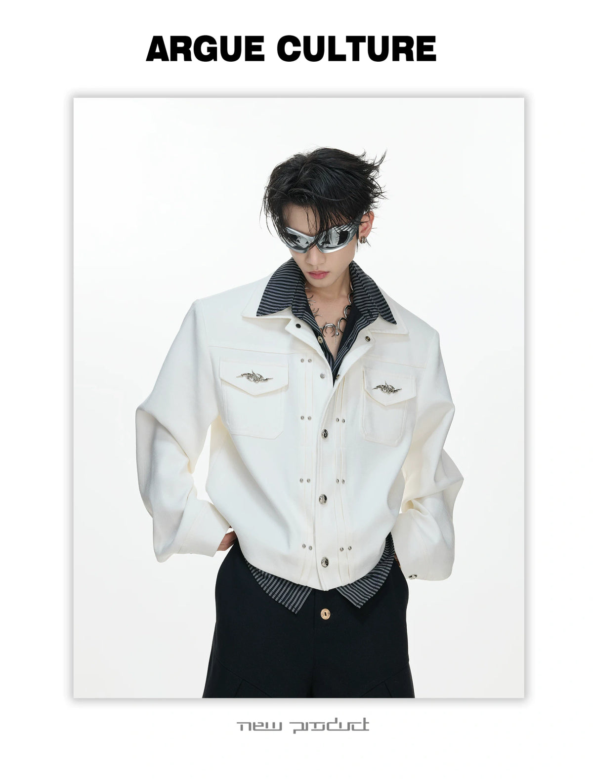 Striped Layered Short Wide Jacket | Streetwear Outerwear - description image 10
