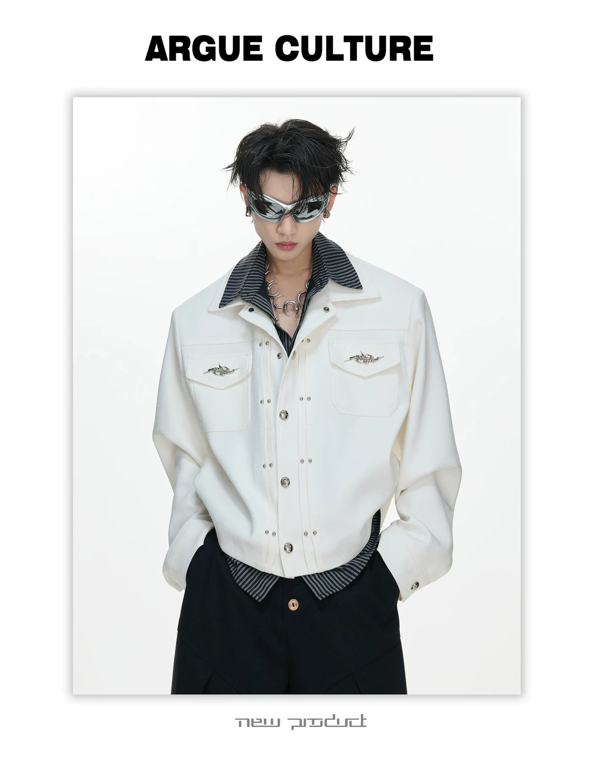 Striped Layered Short Wide Jacket | Streetwear Outerwear - description image 11